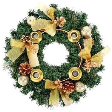 Imagem de Knitgrip 35,5 x 35,5 cm, guirlanda do advento para velas, decoração de vela de Natal com fita de laço e suporte de anel de ouro para decorações de Natal e férias (ouro)