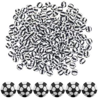 Imagem de SUNNYCLUE 200 peças de contas de bola de futebol 8 mm pingentes de contas esportivas pequenas argila de polímero redondo branco preto futebol espaçadores soltos para contas pulseiras brincos colar