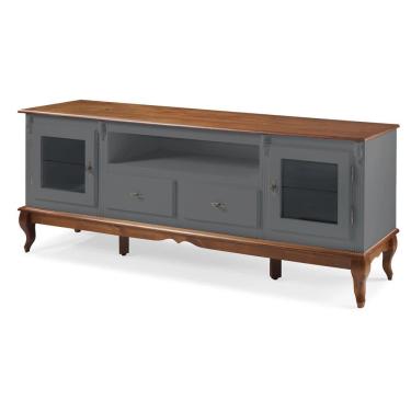 Imagem de Rack para Tv com Pés Luis XV 2 Gavetas 2 Portas e Nicho 60503 Linz Móveis - Cinza/Imbuia Glazer