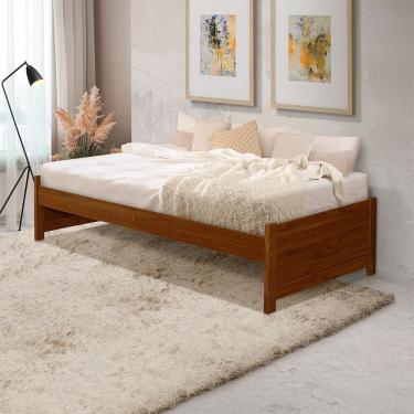 Imagem de Cama Solteiro Gabrieli Estrutura Reforçada Madeira Maciça Castanho