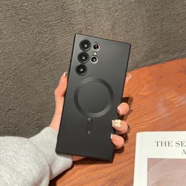 Imagem de Capa magnética fosca de luxo para Samsung Galaxy S24 S22 S21 S23 S25 Ultra S25 Plus S25 Fe com carregamento sem fio (para Samsung S23Ultra/preto)