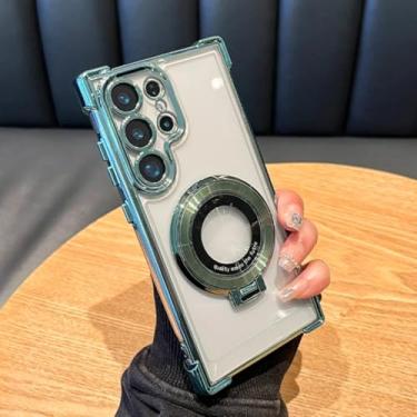 Imagem de Capa transparente com suporte magnético para Samsung Galaxy S25 Edge Fe S24 23 22 21 Plus Ultra A17 07 56 36 26 16 06 Capa à prova de choque (para Galaxy A07/verde)