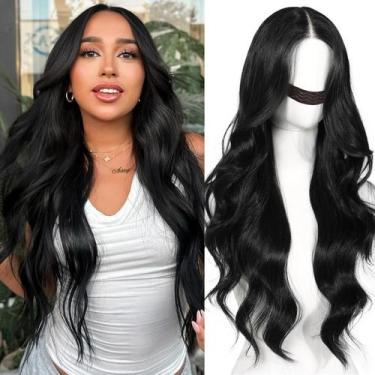 Imagem de Peruca frontal de renda sintética ENCOUNTERU Body Wave 26" preta