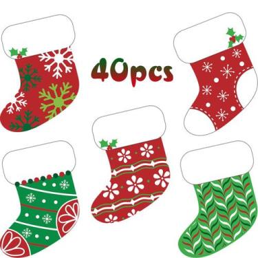 Imagem de Mini meias de Natal coloridas Blulu, 40 peças, recortes de 15 cm