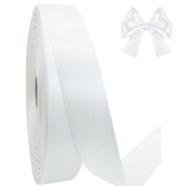 Imagem de AEVORA Fita de cetim dupla face de 9,5 cm, fita de embrulho de presente 50 metros para buquês de flores, embrulho de artesanato de Natal, faixas de cabelo, costura de casamento (branco 29)