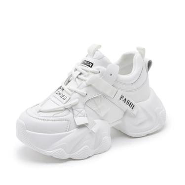 Imagem de AlkYutd Tênis feminino com cadarço grosso, casual, respirável, plataforma, Branco, 6.5