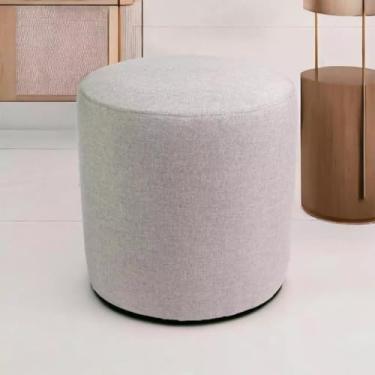 Imagem de Puff Redondo Decorativo Luxo Linho Para Quarto Sala (Linho Cinza)