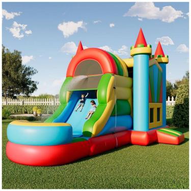 Imagem de Parque Aquático Inflável Comercial Albott 100% PVC com Tobogã e Piscina, Resistente, Motor Incluso, Diversão no Quintal para Adultos