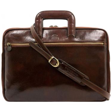 Imagem de Bolsa Maleta de Couro Masculina para Laptop, TIME RESISTANCE, Marrom Escuro