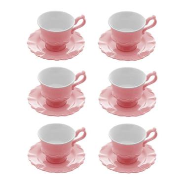 Imagem de Cj 6 Xícaras P/Café C/Pires de Porcelana Fancy Rosé 90ml Wolff