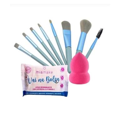 Imagem de Kit para Bolsa C/ 8 Mini Pincéis com Estojo, Lenços Demaquilantes e Gratis 1 Esponja de Maquiagem