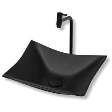 Imagem de Kit Cuba de Vidro Retangular Banheiro Lavabo + Torneira Link Alta + Vá