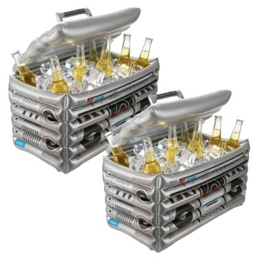 Imagem de LOLYSIC Pacote com 2 refrigeradores infláveis, estilo anos 80/90, caixa inflável estilo boombox, recipientes para bebidas, refrigeradores de bebidas para festas, refrigeradores de festa infláveis para