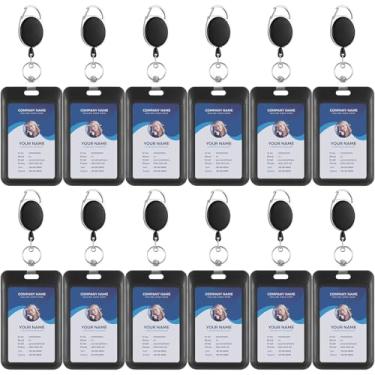 Imagem de Dispowreath Pacote com 12 porta-crachás deslizantes com clipe retrátil preto, protetor de cartão de identificação de plástico vertical, porta-crachás, porta-crachás, chaveiro, enfermeira, escritório