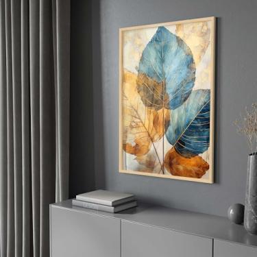 Imagem de Quadro Decorativo com Moldura e Acrilico Cristal Vidro Folhas abstrato Moderno Lindo Sala Quarto Hall