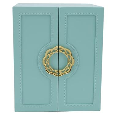 Imagem de Caixa de armazenamento de jóias de couro premium porta dupla grande capacidade organizador caso para mulheres colar brinco relógio pulseira estilo europeu verde