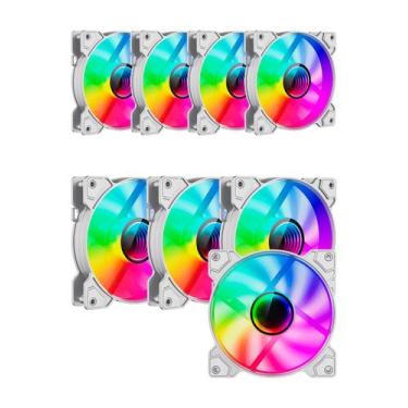 Imagem de Kit 8 Fans Gamemax Argb Austra White 120mm Gamer