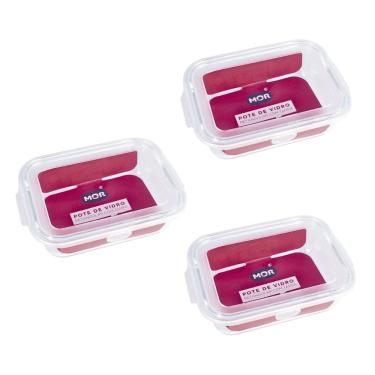 Imagem de Kit 3 Potes Hermético Marmita de Vidro Retangular 640ml Mor