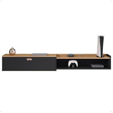 Imagem de Rack Bancada Suspensa 1.8 Estante Home Supremo King Tv 70 Pol. 1 Porta Nicho Organizador Sala Quarto - Preto/Hanover