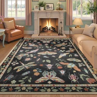Imagem de Beeiva Tapetes laváveis à máquina com estampa de insetos para sala de estar, 15 x 23 cm, tapete macio para quarto, antiderrapante, boho, grande, para quarto de crianças, sala de jantar, escritório,