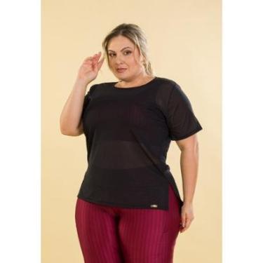 Imagem de Camiseta Esportiva Manga Curta Fenda Lateral Tule Preto-Feminino