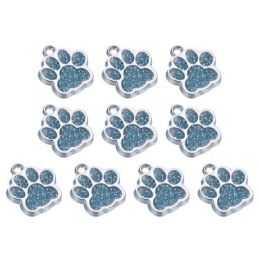 Imagem de Berloque com estampa de pata de animal, gato, cachorro, 10 peças, contas de pegada de pó brilhante, pingentes de garra de liga esmaltada, coloridos para colar, chaveiro, pulseira, joias DIY, azul lago