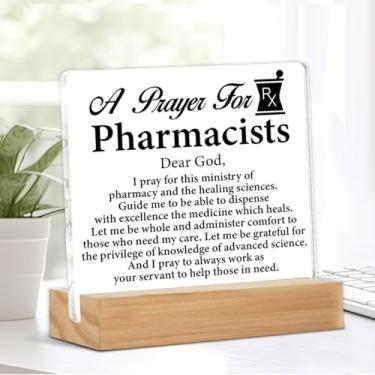 Imagem de Presentes de farmacêutico para mulheres e homens, presentes de formatura de estudantes de farmácia, oração de farmacêutico, placa de mesa de acrílico para decoração de escritório, 10 x 10 cm