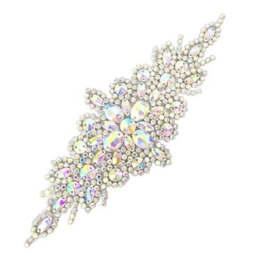 Imagem de 1 peça de apliques de strass brilhantes elegantes apliques de flores de cristal falso colorido vestido de casamento enfeite de cinto para mulheres noivas