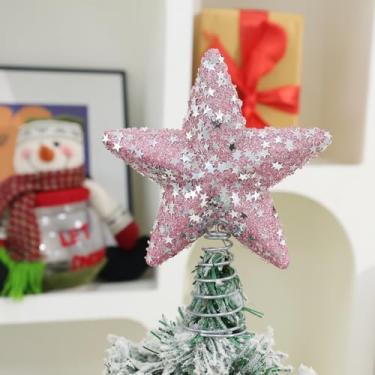 Imagem de Enfeite de árvore de Natal com estrela, enfeite de árvore de Natal brilhante, enfeite de decoração de Natal para guirlanda festiva versátil de Natal (rosa, 18 x 15 x 4 cm)