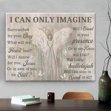 Imagem de Decoração de parede I Can Only Imagine Jesus, pintura em tela emoldurada cristã inspiradora, imagem impressa de anjo celeste cristão para decoração de igreja de sala de estar, 20 x 25 cm