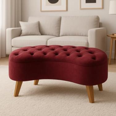 Imagem de Puff Feijão Estofado em Veludo – Banqueta Decorativa Moderna p/Sala, Quarto ou Closet – Design Curvo Sofisticado e Confortável(Marsala)