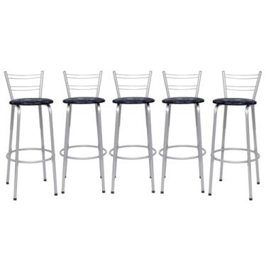 Imagem de Banquetas Altas Flórida Estrutura Prata 70cm Para Balcão Cozinha, Bar, Bistrô, Americano Kit 05 Unidades - Itagold (Assento Floral Preto)