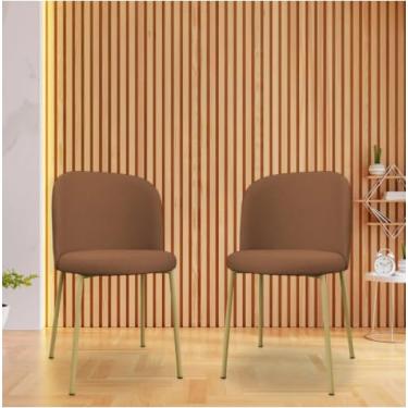 Imagem de Kit 2 Cadeiras de Jantar Elegance com Base Dourada em Linho – Conforto e Estilo para Sala de Jantar e Cozinha (Terracota)