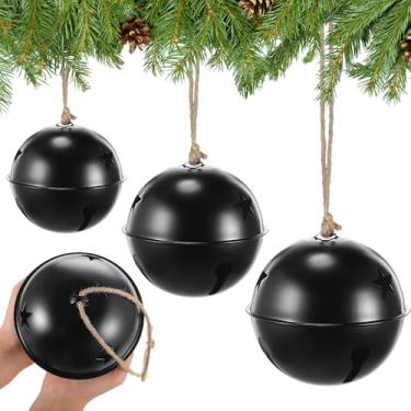 Imagem de Tandefio Conjunto de enfeites de árvore de Natal vintage gigantes de 14 cm, 12 cm, 10 cm de altura, sinos decorativos com corda de juta para pendurar na porta, decoração de jardim, artesanato DIY