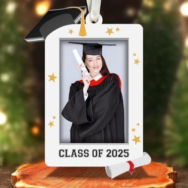 Imagem de KatAndNat Ornamentos de graduação personalizados Classe de 2025, ornamentos de formatura personalizados - Enfeites de Natal de pós-graduação do ensino médio universitário - Moldura acrílica Ornamento