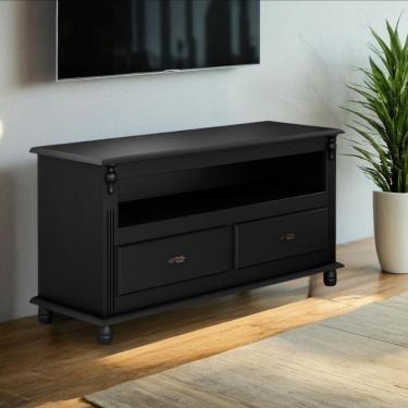 Imagem de Rack Para Tv 45 Polegadas 2 Gavetas Nicho Pés Torneados - Preto Laca