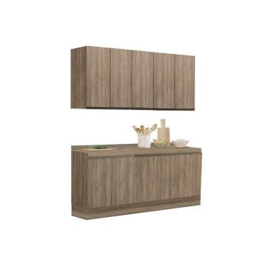 Imagem de Kit De Cozinha Modulada 6pçs Maxxi (2 Armários + 2 Balcões + 2 Complementos) C6P24 Nogal Kappesberg