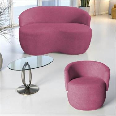 Imagem de Kit Namoradeira + Poltrona Decorativa Beatriz Orgânica Veludo Rosa - M