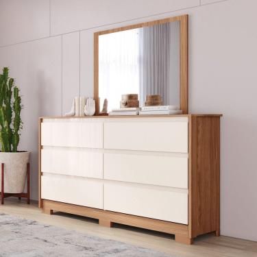 Imagem de Cômoda 6 Gavetas Layla Com Espelho Casa 812 Nature Com Off White