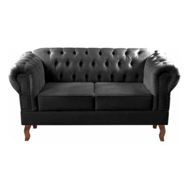 Imagem de Sofá Chesterfield 2 Lugares Dom Pedro Vintage Retrô Capitonê Suede Preto