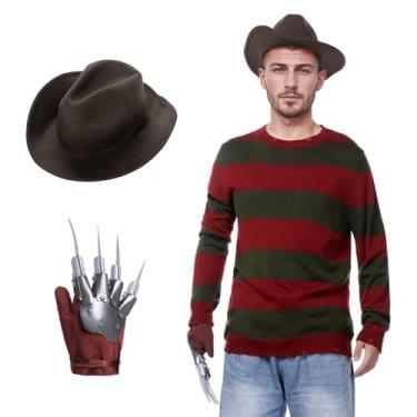 Imagem de DreamJ Fantasias de Halloween Assustador Assassino Masculino Suéter de Tricô, Conjunto de Suéter com Chapéu Marrom e Luva Conjunto de Roupas Cosplay (G)