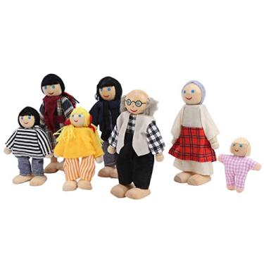 Imagem de lyrlody Family Doll Set, Wooden Miniatura Doll House Familhouse People Playset Acessórios Conjunto de avô, vovó, Mãe, Pai, irmã, Broto, (Novo boneco de 7 peças)