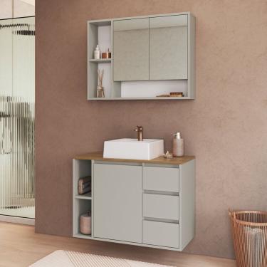 Imagem de Conjunto para Banheiro Gabinete Suspenso 80cm com Cuba e Espelheira Belagavi Arenas