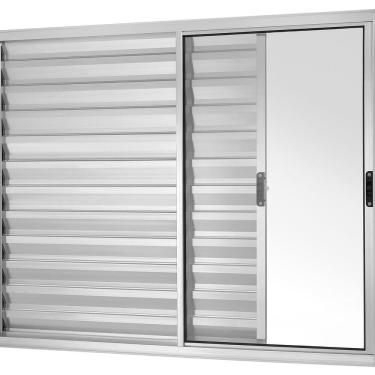 Imagem de Janela Veneziana 3 Folhas Móveis sem Grade Vidro Liso 100x100cm Brilhante Ecosul Esquadrisul Natural