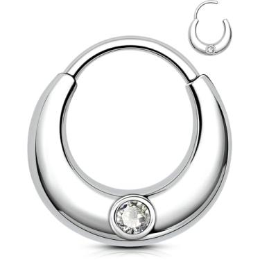 Imagem de OUFER Anéis de septo 16G brilhante CZ transparente segmento articulado septo piercing joias, aço cirúrgico 316L Daith piercing joia, Daith Helix cartilagem torre brincos para mulheres 8 mm