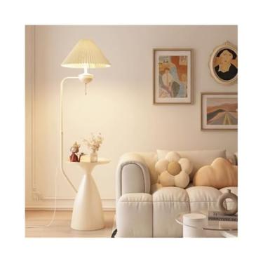 Imagem de Luminária de chão Candeeiro de pé moderno para sala estar, candeeiro mesa lateral ferro com abajur tecido, candeeiros, altos para quarto e escritório(Branco)