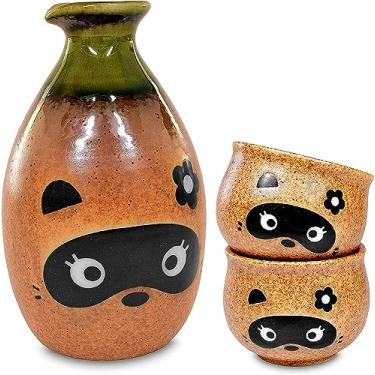 Imagem de JapanBargain, Conjunto de saquê de porcelana autêntico conjunto de garrafas e copos de saquê japonês, feito no Japão (Tanuki)