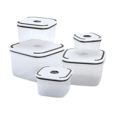 Imagem de Kit 5 Potes Herméticos com Tampa de Pressão, Plástico PP Livre de BPA, Transparente, 360ml a 2300ml, Uso em Freezer e Micro-ondas, Sistema de Vedação Hermética