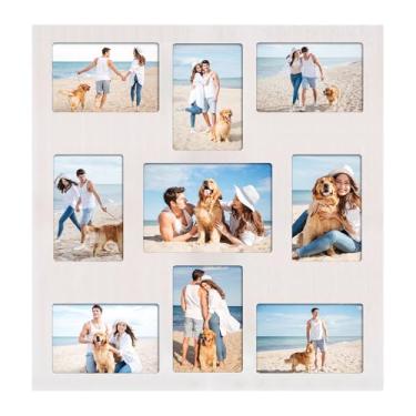 Imagem de YESKAY Colagem de porta-retratos para fotos 10 x 15 x 17 - 9 aberturas - Moldura branca rústica com vidro verdadeiro, molduras de família, decoração de parede ou mesa (1 pacote)