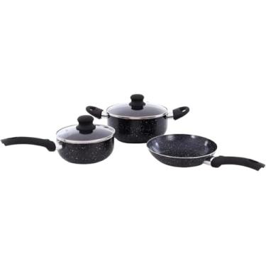 Imagem de Jogo de Panelas Antiaderente 3 Peças – Panela, Caçarola e Frigideira com Tampa de Vidro | Alumínio, Baquelite, Antiaderente Premium, Compatível com Fogões a Gás, Elétrico e Vitrocerâmico